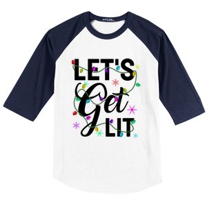 Funny LetS Get Lit Christmas Lights Funny Gift Xmas Holiday Funny Gift Baseball Sleeve Shirt