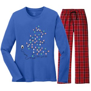 Funny LetS Get Lit Christmas Lights Pine Tree Holiday Xmas Gift Women's Long Sleeve Flannel Pajama Set 