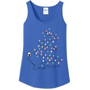 Funny LetS Get Lit Christmas Lights Pine Tree Holiday Xmas Gift Ladies Essential Tank