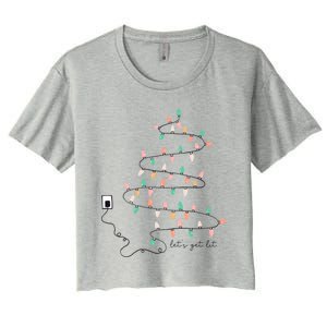 Funny LetS Get Lit Christmas Lights Pine Tree Holiday Xmas Gift Women's Crop Top Tee