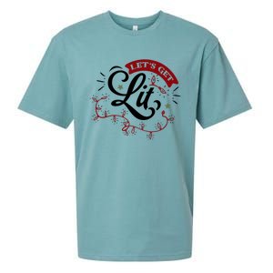 Funny LetS Get Lit Christmas Lights Xmas Holiday Cool Gift Sueded Cloud Jersey T-Shirt