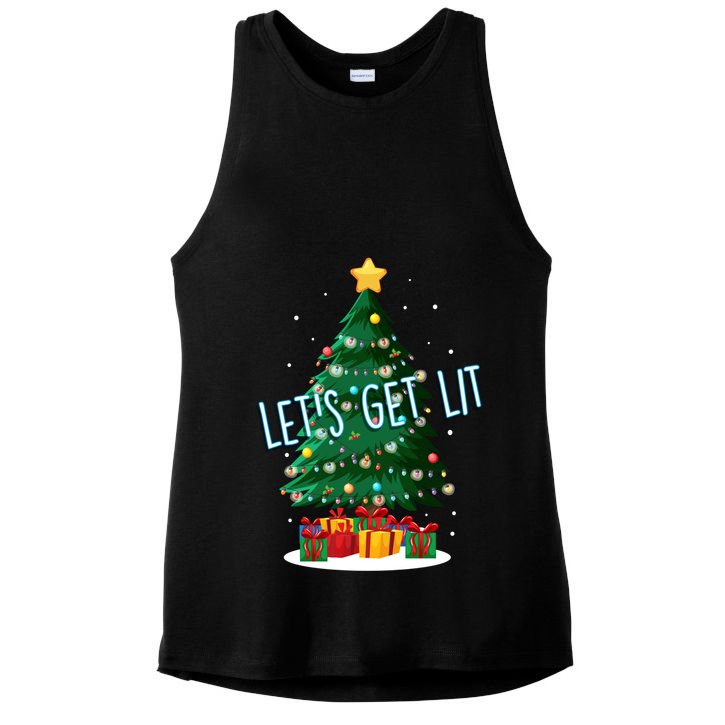 Funny LetS Get Lit Christmas Tree Xmas Lights Gift Ladies PosiCharge Tri-Blend Wicking Tank