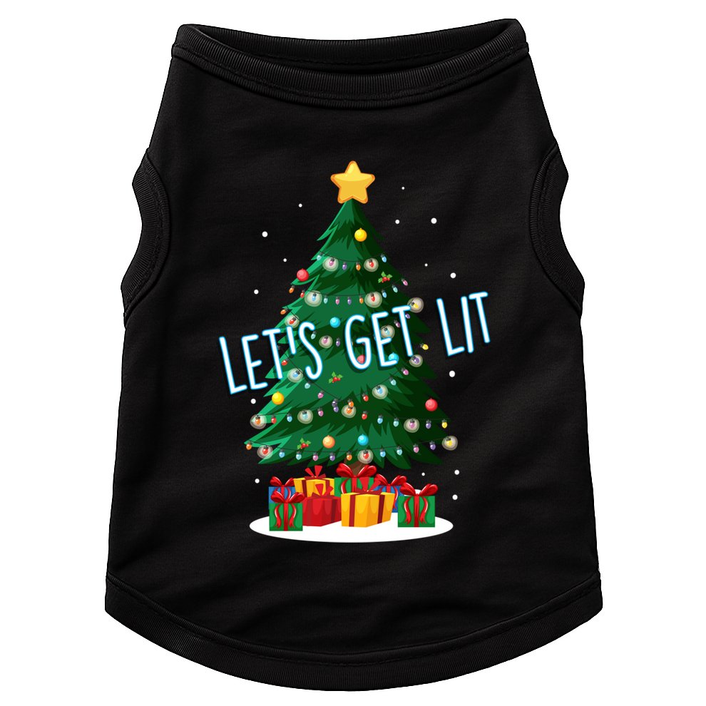 Funny LetS Get Lit Christmas Tree Xmas Lights Gift Doggie Tank