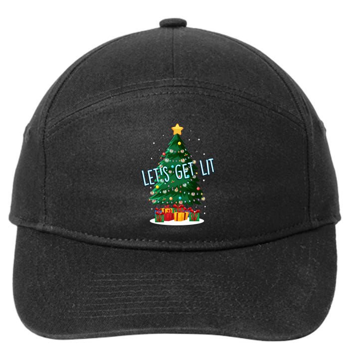 Funny LetS Get Lit Christmas Tree Xmas Lights Gift 7-Panel Snapback Hat