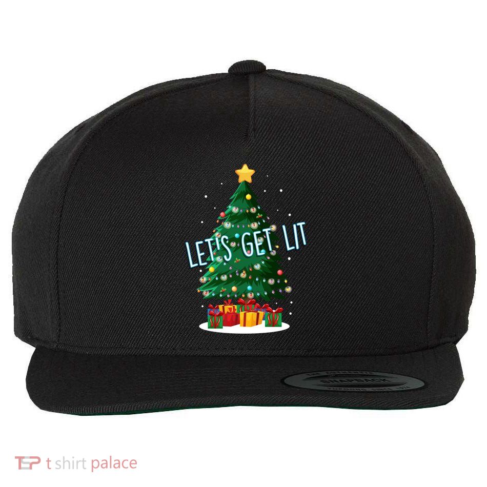 Funny LetS Get Lit Christmas Tree Xmas Lights Gift Wool Snapback Cap