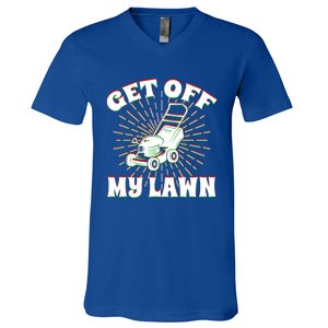 Funny Lawnmower Get Off My Lawn Landscape Artist Gift V-Neck T-Shirt