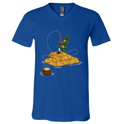 Fishing Leprechaun Gift Irish Angler Gift Lucky Wealth Funny Gift V-Neck T-Shirt