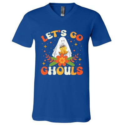 Funny LetS Go Ghouls Spooky Halloween Ghost Retro Boo Gift V-Neck T-Shirt