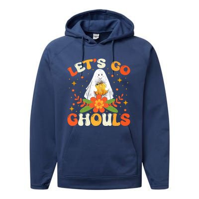 Funny LetS Go Ghouls Spooky Halloween Ghost Retro Boo Gift Performance Fleece Hoodie