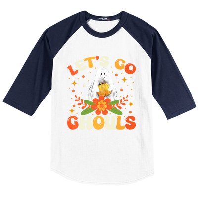 Funny LetS Go Ghouls Spooky Halloween Ghost Retro Boo Gift Baseball Sleeve Shirt