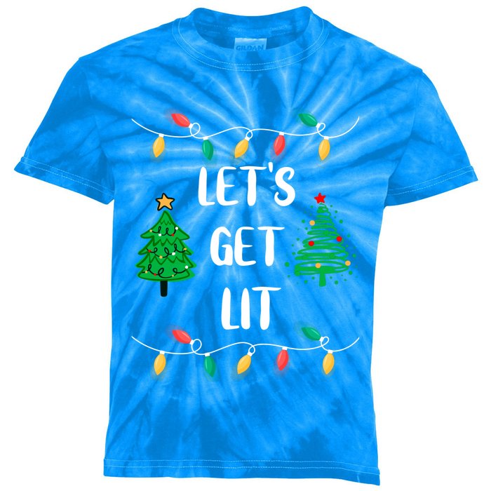 Funny Let's Get Lit Christmas Lights Gift Tee Xmas Holidays Cute Gift Kids Tie-Dye T-Shirt