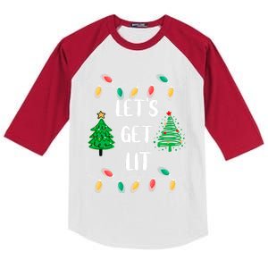 Funny Let's Get Lit Christmas Lights Gift Tee Xmas Holidays Cute Gift Kids Colorblock Raglan Jersey