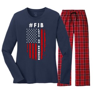 FJB Let's Go Brandon American Flag Women's Long Sleeve Flannel Pajama Set 