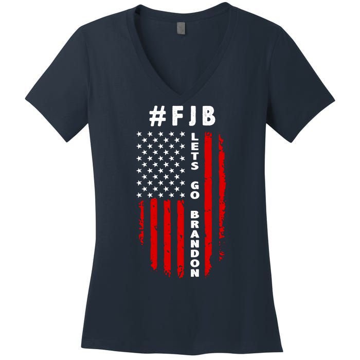 FJB Let's Go Brandon American Flag Women's V-Neck T-Shirt