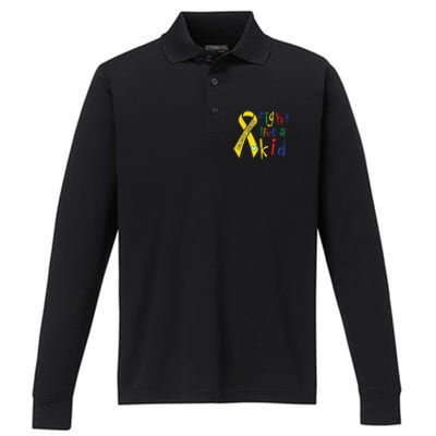 Fight Like Gold Ribbon Childhood Cancer Awareness Gift Performance Long Sleeve Polo