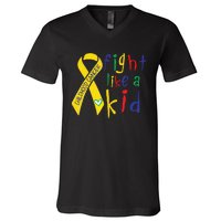 Fight Like Gold Ribbon Childhood Cancer Awareness Gift V-Neck T-Shirt