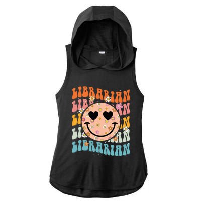 Funny Librarian Groovy Back To School Teachers Day Ladies PosiCharge Tri-Blend Wicking Draft Hoodie Tank