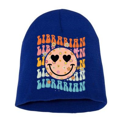 Funny Librarian Groovy Back To School Teachers Day Short Acrylic Beanie