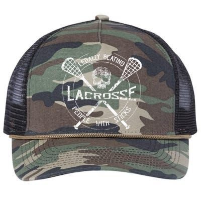 Funny Lacrosse Gift Legally Beating People With Sticks Retro Rope Trucker Hat Cap