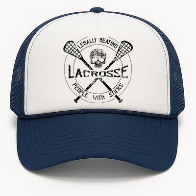 Funny Lacrosse Gift Legally Beating People With Sticks Trucker Hat