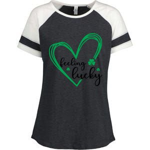 Feeling Lucky Green Doodle Heart Saint Patricks Day Enza Ladies Jersey Colorblock Tee