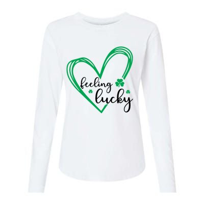 Feeling Lucky Green Doodle Heart Saint Patricks Day Womens Cotton Relaxed Long Sleeve T-Shirt