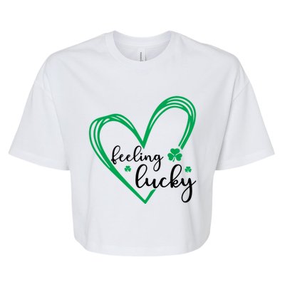 Feeling Lucky Green Doodle Heart Saint Patricks Day Bella+Canvas Jersey Crop Tee