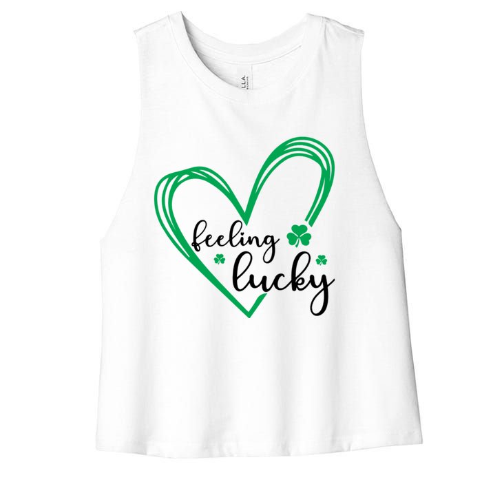 Feeling Lucky Green Doodle Heart Saint Patricks Day Women's Racerback Cropped Tank