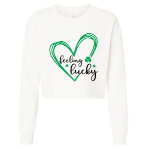 Feeling Lucky Green Doodle Heart Saint Patricks Day Cropped Pullover Crew