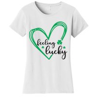 Feeling Lucky Green Doodle Heart Saint Patricks Day Women's T-Shirt