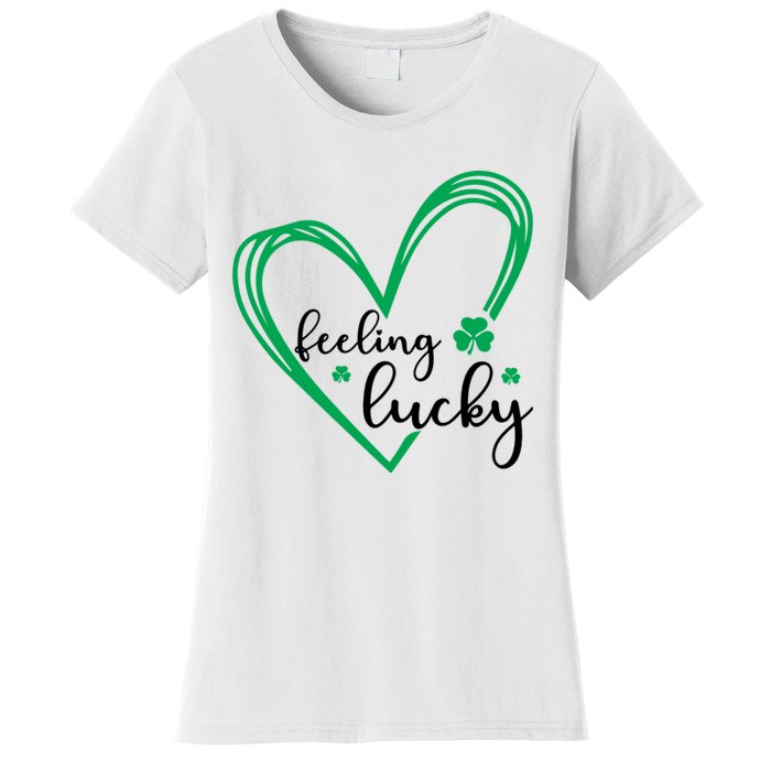 Feeling Lucky Green Doodle Heart Saint Patricks Day Women's T-Shirt