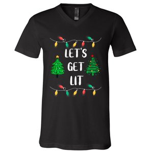 Funny Lets Get Lit Christmas Lights Gift Xmas Holidays V-Neck T-Shirt