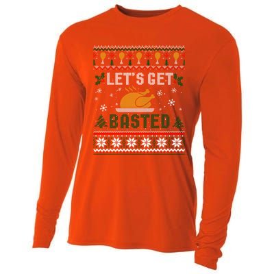 Funny Lets Get Basted Ugly Thanksgiving Sweater Funny Gift Cooling Performance Long Sleeve Crew