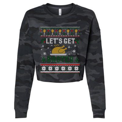 Funny Lets Get Basted Ugly Thanksgiving Sweater Funny Gift Cropped Pullover Crew