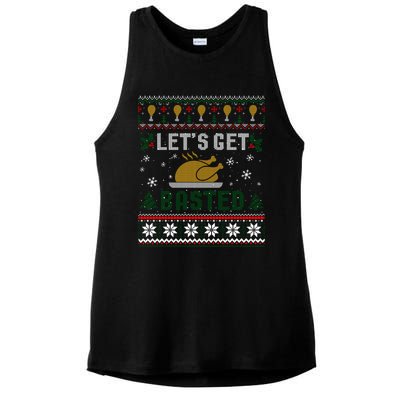 Funny Lets Get Basted Ugly Thanksgiving Sweater Funny Gift Ladies PosiCharge Tri-Blend Wicking Tank