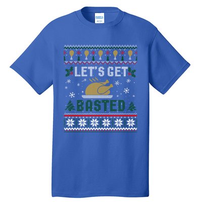 Funny Lets Get Basted Ugly Thanksgiving Sweater Funny Gift Tall T-Shirt