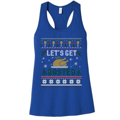 Funny Lets Get Basted Ugly Thanksgiving Sweater Funny Gift Women's Racerback Tank