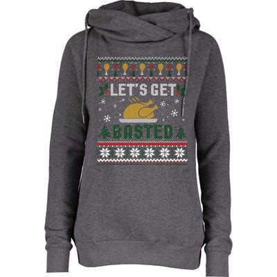 Funny Lets Get Basted Ugly Thanksgiving Sweater Funny Gift Womens Funnel Neck Pullover Hood