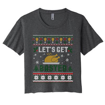 Funny Lets Get Basted Ugly Thanksgiving Sweater Funny Gift Women's Crop Top Tee