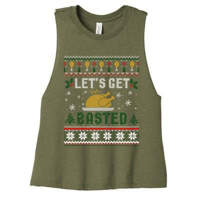 Funny Lets Get Basted Ugly Thanksgiving Sweater Funny Gift Women's Racerback Cropped Tank