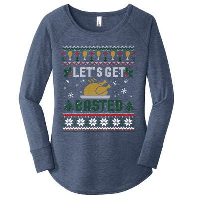 Funny Lets Get Basted Ugly Thanksgiving Sweater Funny Gift Women's Perfect Tri Tunic Long Sleeve Shirt