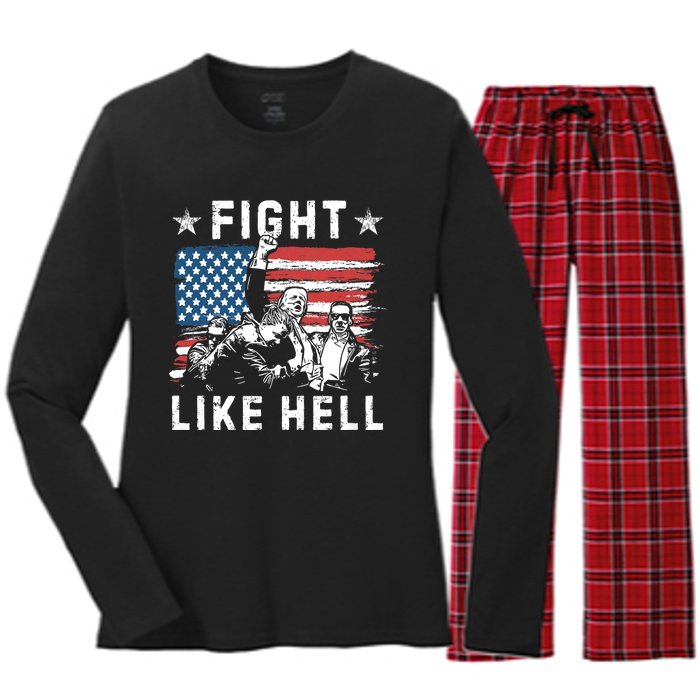 Fight Like Hell Trump Fight American Trump Stronger 2024 Women's Long Sleeve Flannel Pajama Set 