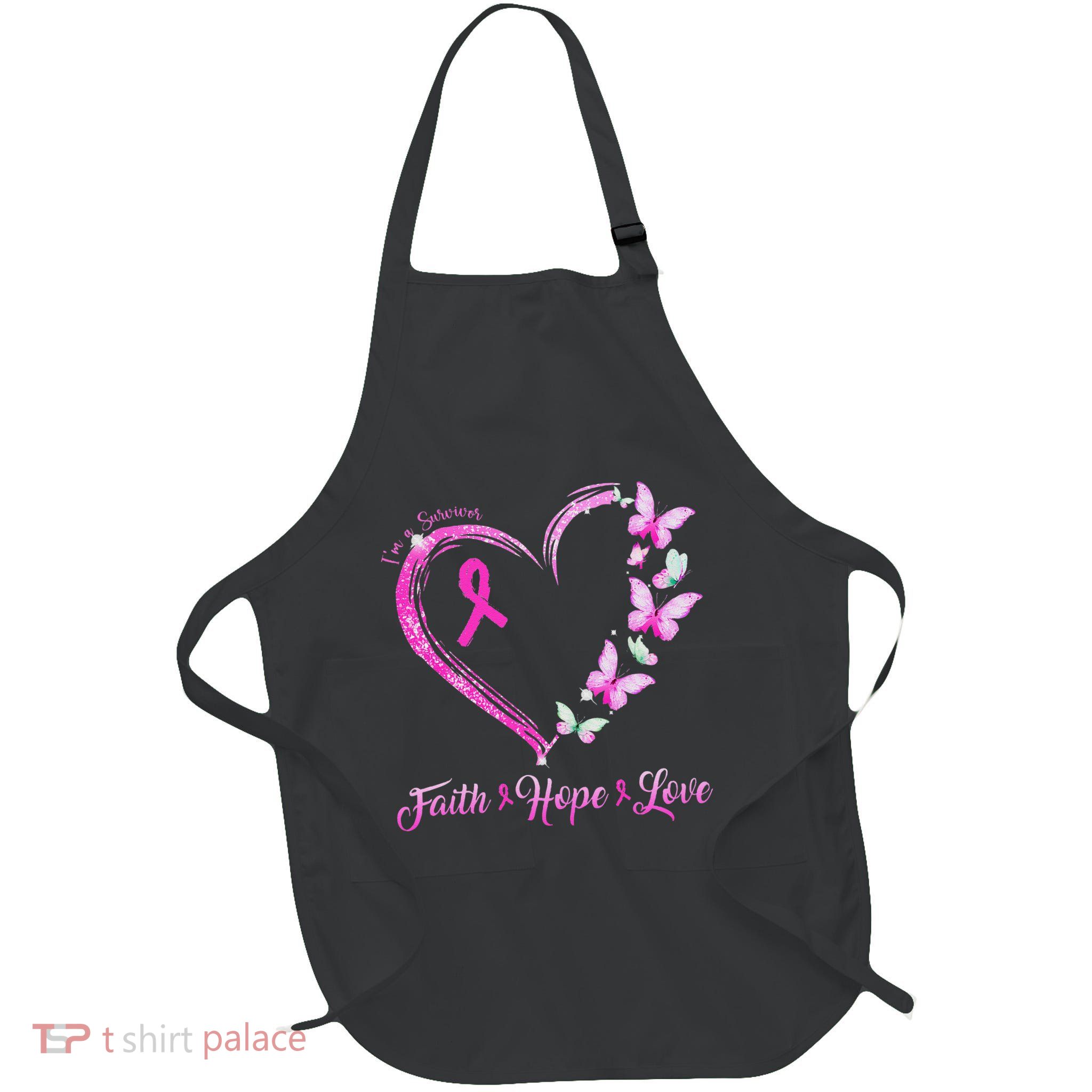 Faith Love Hope IM A Survivor Breast Cancer Awareness Full-Length Apron With Pockets