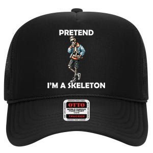 Funny Lazy Halloween Costume 2024 Pretend Im A Skeleton High Crown Mesh Back Trucker Hat