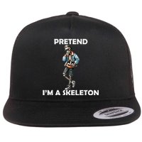 Funny Lazy Halloween Costume 2024 Pretend Im A Skeleton Flat Bill Trucker Hat