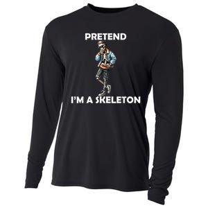 Funny Lazy Halloween Costume 2024 Pretend Im A Skeleton Cooling Performance Long Sleeve Crew