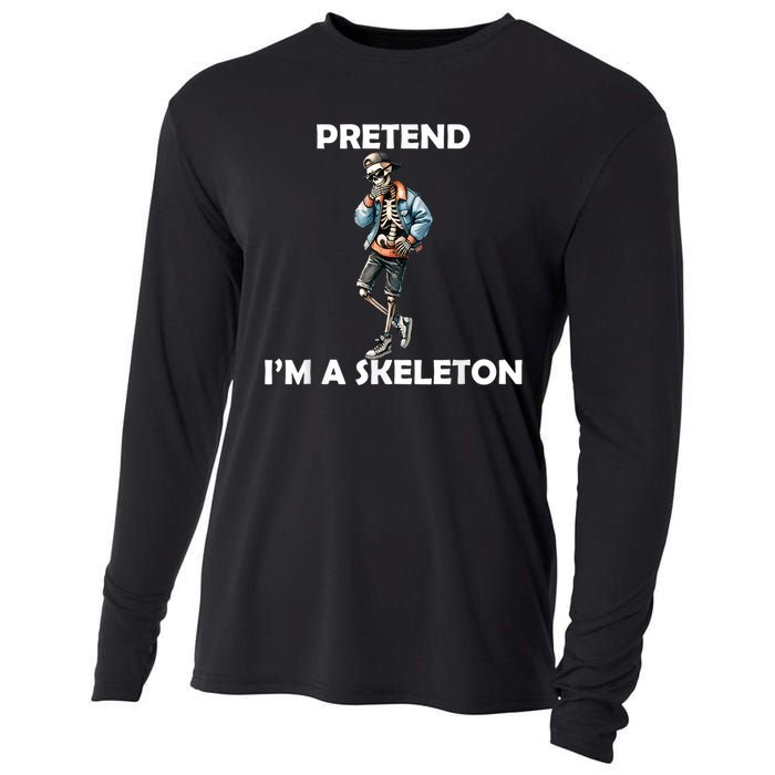 Funny Lazy Halloween Costume 2024 Pretend Im A Skeleton Cooling Performance Long Sleeve Crew