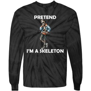 Funny Lazy Halloween Costume 2024 Pretend Im A Skeleton Tie-Dye Long Sleeve Shirt