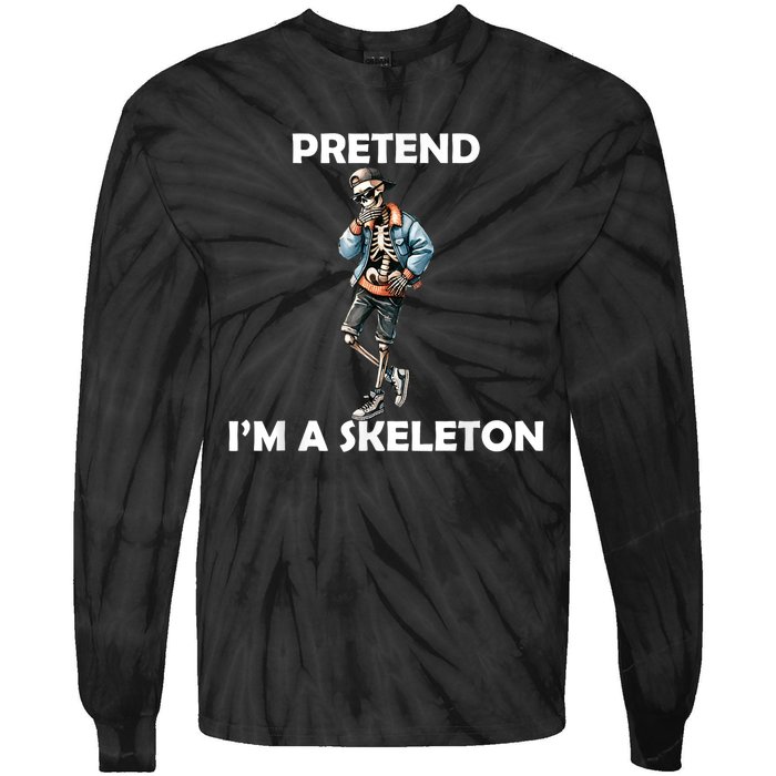 Funny Lazy Halloween Costume 2024 Pretend Im A Skeleton Tie-Dye Long Sleeve Shirt