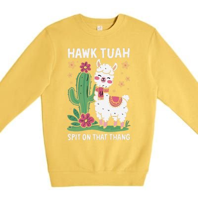 Funny Llama Hawk Tush Spit On That Thing Presidential Parody Premium Crewneck Sweatshirt